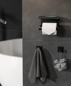 Soporte de papel higiénico con estante para teléfono ganchos para bata de - VIRTUAL MUEBLES