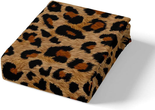 Juego de ropa de cama con estampado de leopardo marrón para adultos, funda de