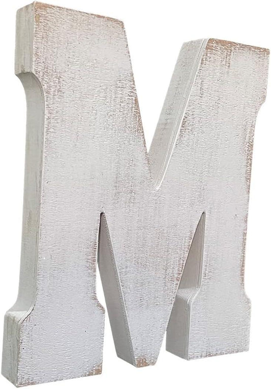Letra grande de madera envejecida, alfabeto blanco lavado, decoración de pared, - VIRTUAL MUEBLES