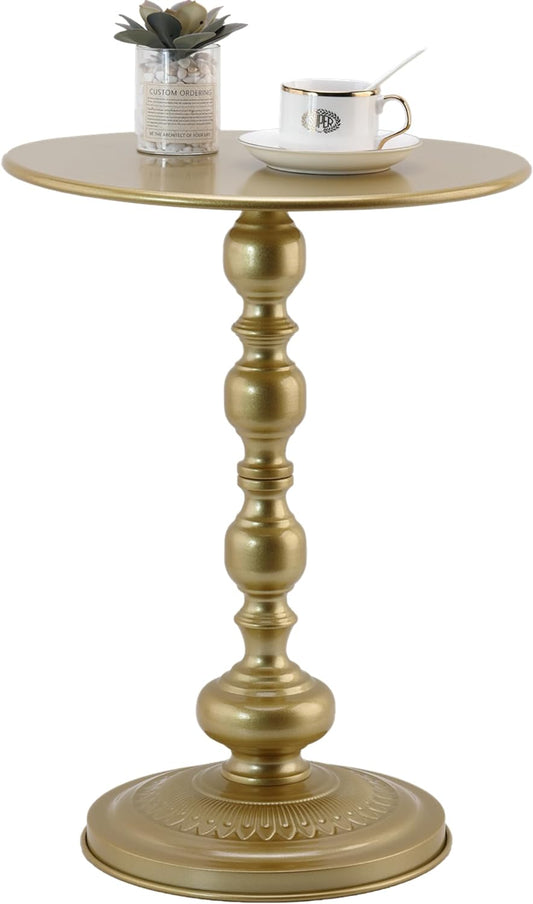 Mesa auxiliar de metal vintage, mesa auxiliar redonda dorada para mesita de