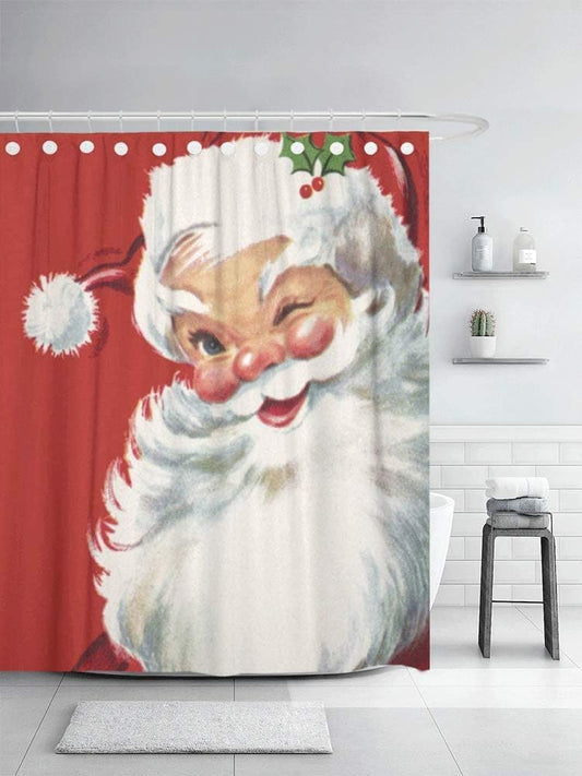Cortina de ducha vintage de Papá Noel para baño, poliéster, duradera,