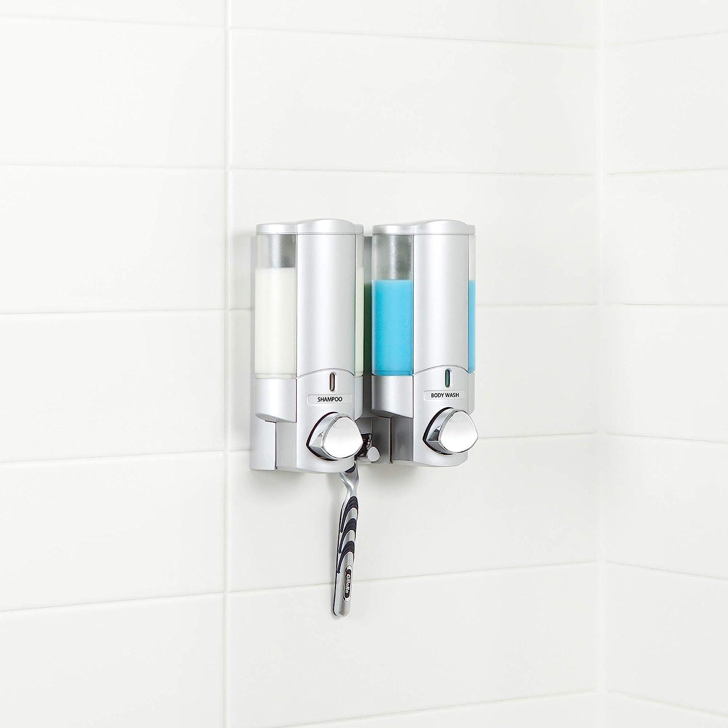 AVIVA - Dispensador de jabón y ducha, color plateado satinado