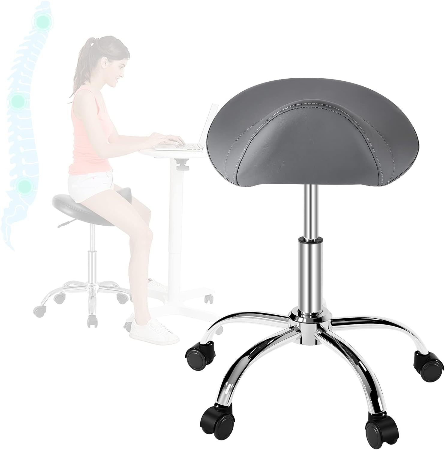 VIVO Taburete de silla con ruedas, silla giratoria ergonómica para oficina  dental, clínica de masajes, salón de spa, taburete hidráulico ajustable en
