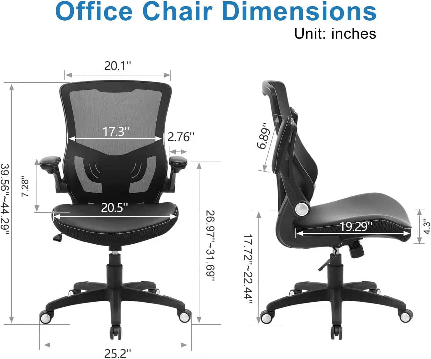 Silla de oficina ergonómica, silla de escritorio – Altura ajustable, piel  sintética, silla de escritorio de oficina en casa, silla giratoria de malla