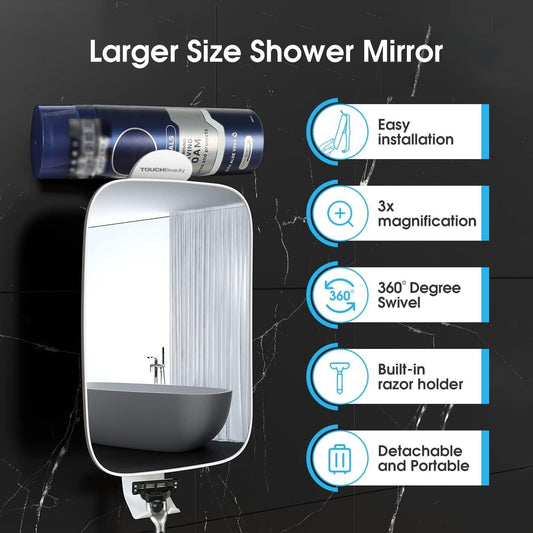 TOUCHBeauty Shower Mirrors for Men, 3X Magnification Shaving Mirror with Razor - VIRTUAL MUEBLES