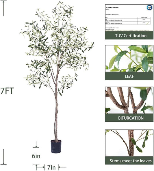 7FT Artificial Olive Tree 82 Tall Fake Potted Olive Tree with Planter Large - VIRTUAL MUEBLES