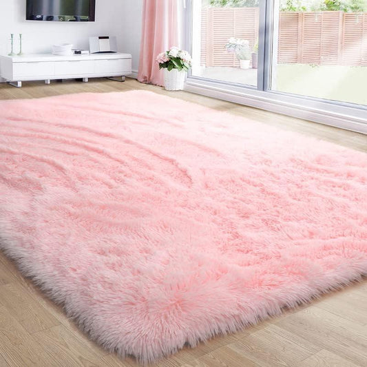 Alfombra color rosa de 4 x 6 pies peluda esponjosa rectangular para habitación - VIRTUAL MUEBLES