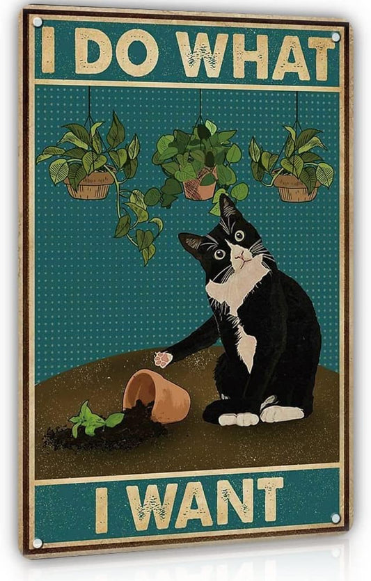 Divertido cartel de metal con decoración de gato negro I Do What I Want Lindo