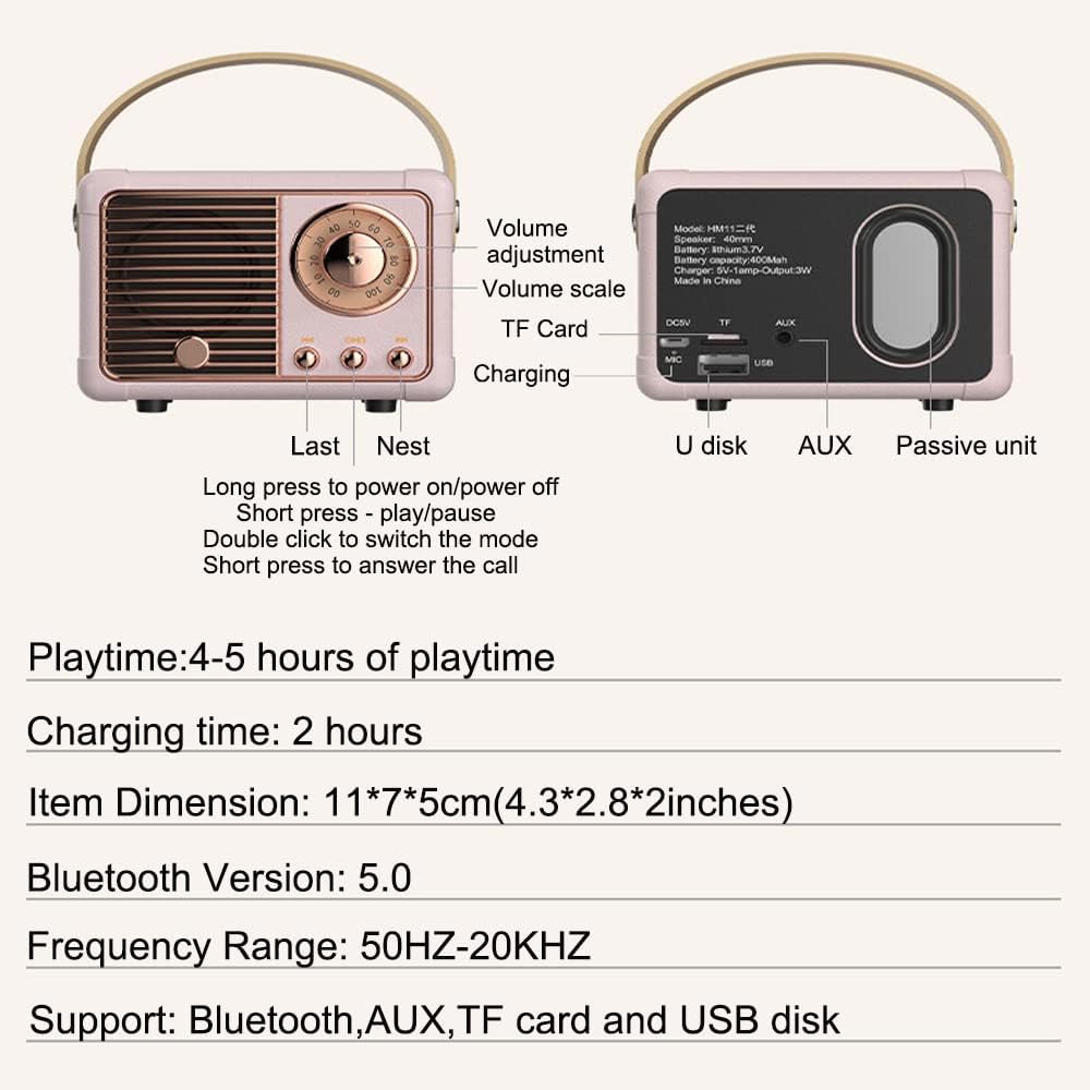 Pequeño altavoz inalámbrico, altavoz retro Bluetooth Altavoz Bluetooth  portátil vintage Altavoz Bluetooth retro Valor excepcional