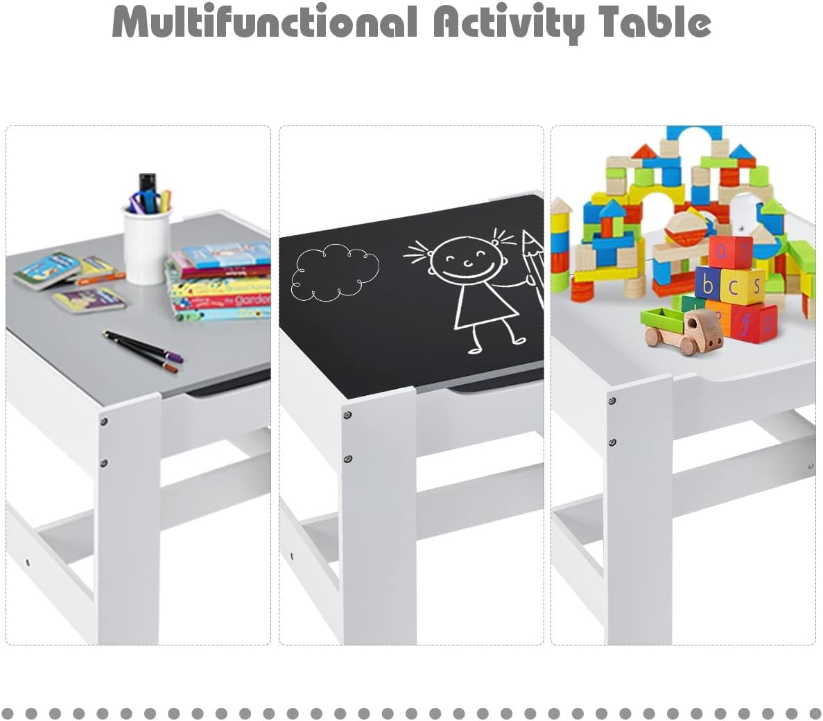 Juego de mesa y silla para niños, mesa de actividades de madera 3 en 1 con