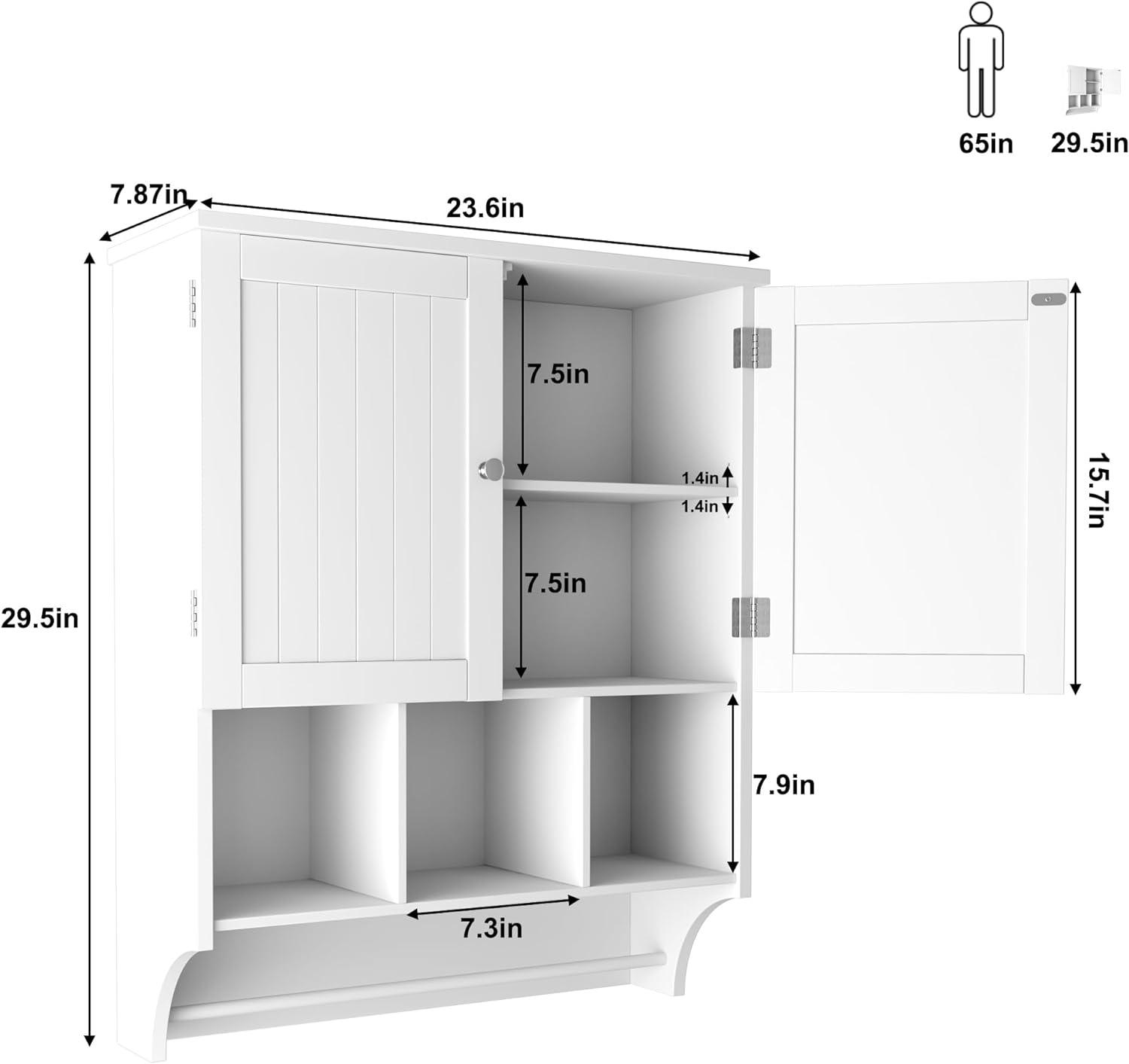 Armario de pared de baño blanco con 2 puertas con toallero, armario de  almacenamiento sobre el inodoro, botiquín con estantes, armario de baño  montado