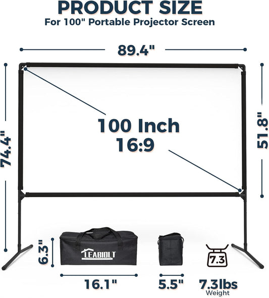 Pantalla de proyector con soporte, 100 pulgadas, pantalla gruesa de cine al