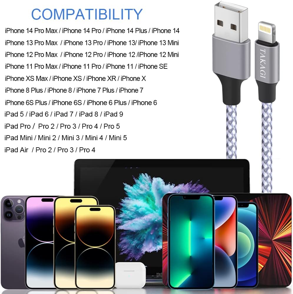  Cargador de iPhone, paquete de 4 cables de carga Lightning a  USB de 6 pies compatible con iPhone 13 12 11 Pro 11 XS MAX XR X 8 8Plus 7  7Plus