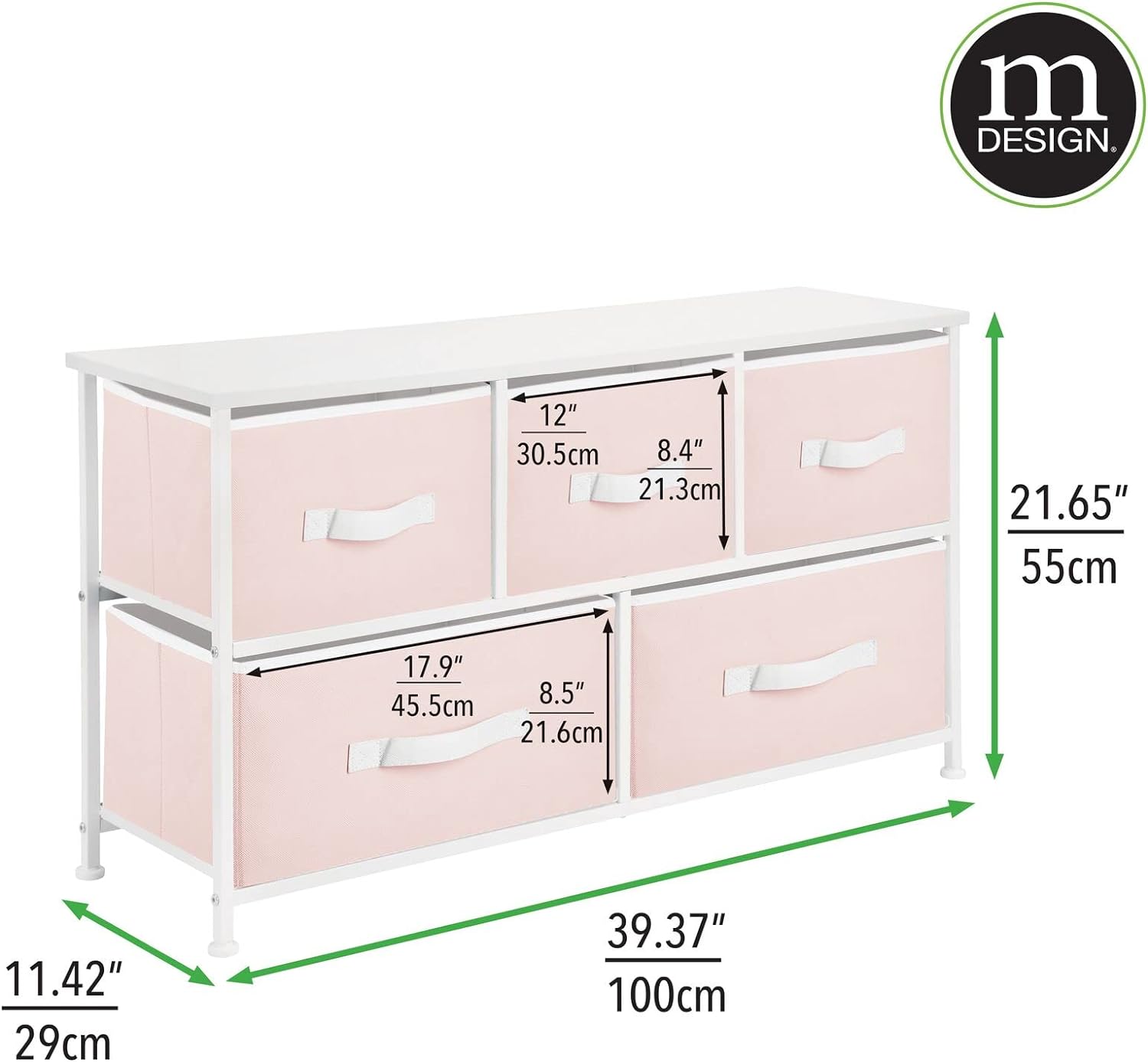 mDesign Muebles de tocador de almacenamiento con marco de acero ancho, parte