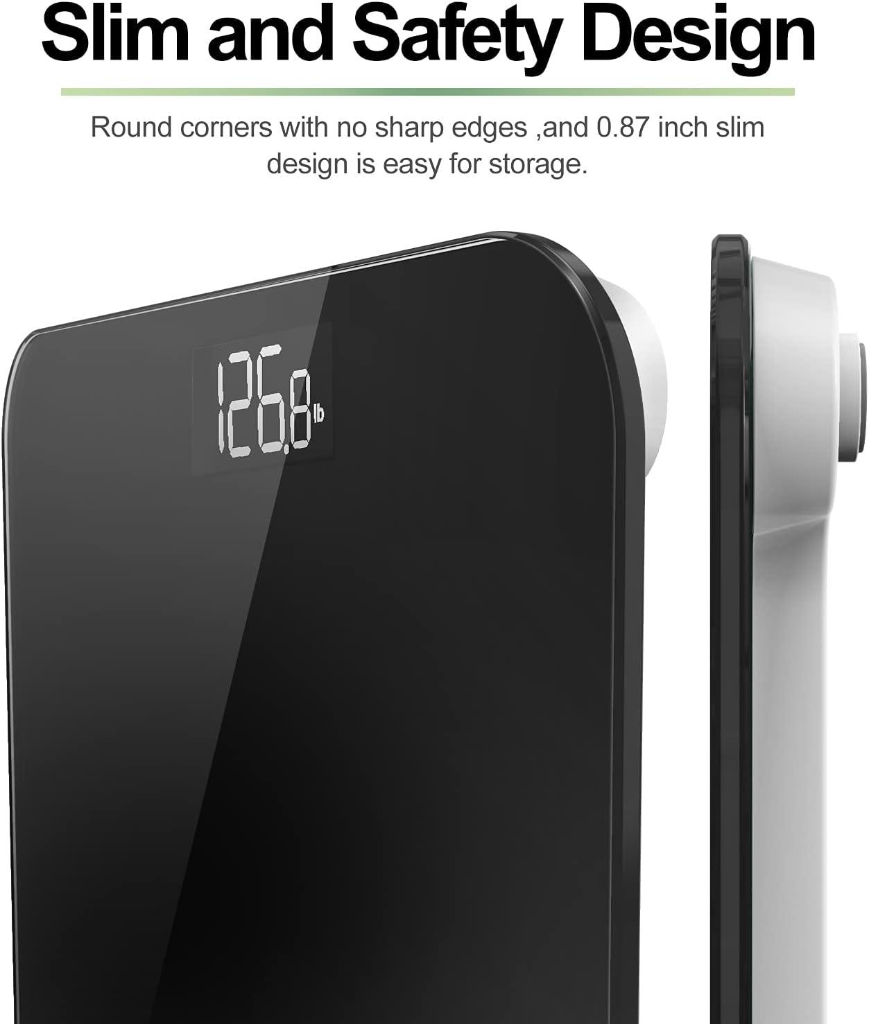 RENPHO Báscula digital de baño, báscula de peso corporal de alta precisión  con pantalla LED iluminada, diseño de esquina redonda, 400 libras, núcleo
