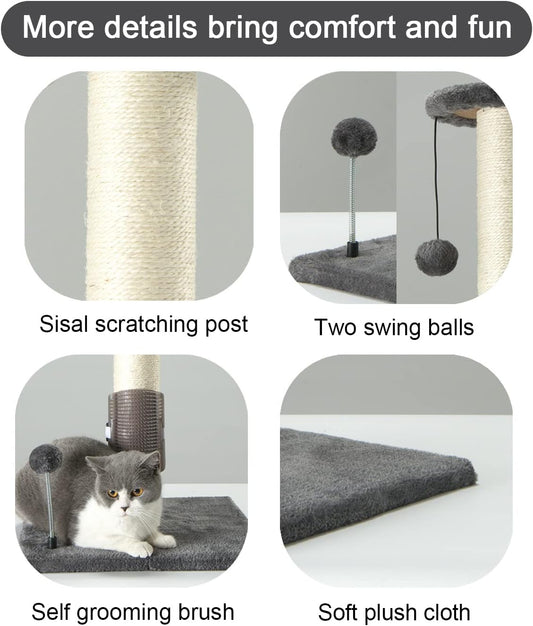 Poste rascador de sisal para gatos de 32 pulgadas de alto con bola colgante y