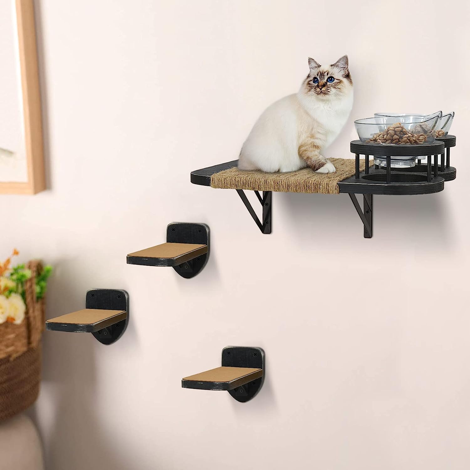 Hamaca para gatos con 3 escalones, estantes y perchas para gatos con 2 estantes