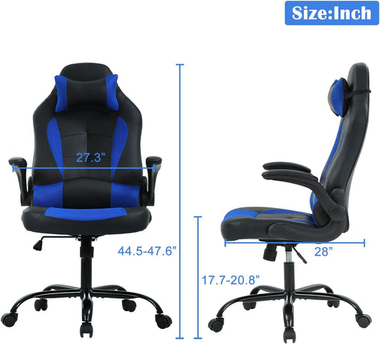 Silla de videojuegos, silla de computadora de piel sintética ajustable con