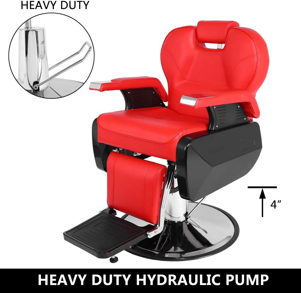 Silla de peluquero hidráulica reclinable, sillas de peluquería resistentes  para silla de salón, silla de tatuaje, equipo de belleza (rojo)