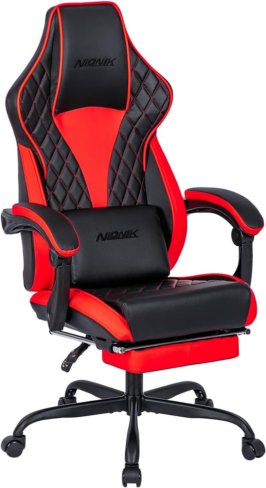 Silla de videojuegos, silla de computadora con reposapiés y soporte lumbar de