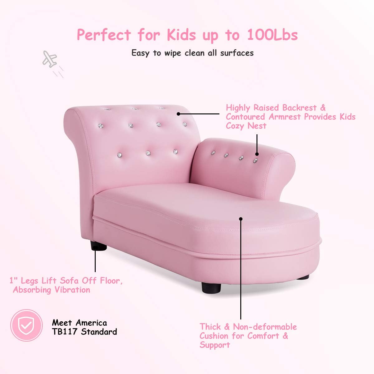 Sofá para niños, sofá para niños pequeños con marco de cuero de PVC y madera