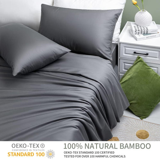 Juego de sábanas de bambú 100% refrescante, sábanas suaves de 1800 hilos,