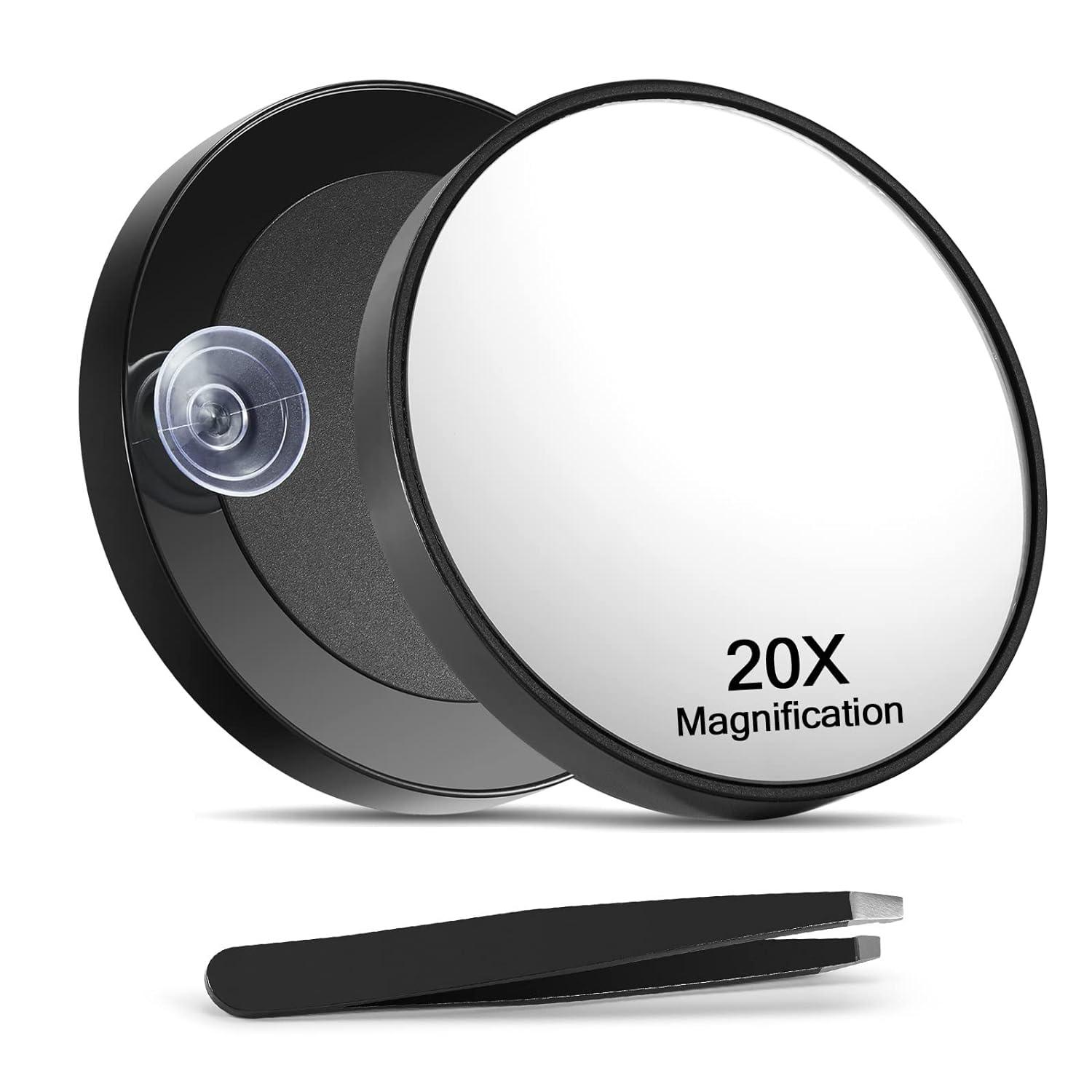 Espejo de aumento de 5 pulgadas 20X espejo de dos lados aumento de 20X1X  espejo de maquillaje plegable con soporte de mano uso para aplicación de –  Yaxa Store