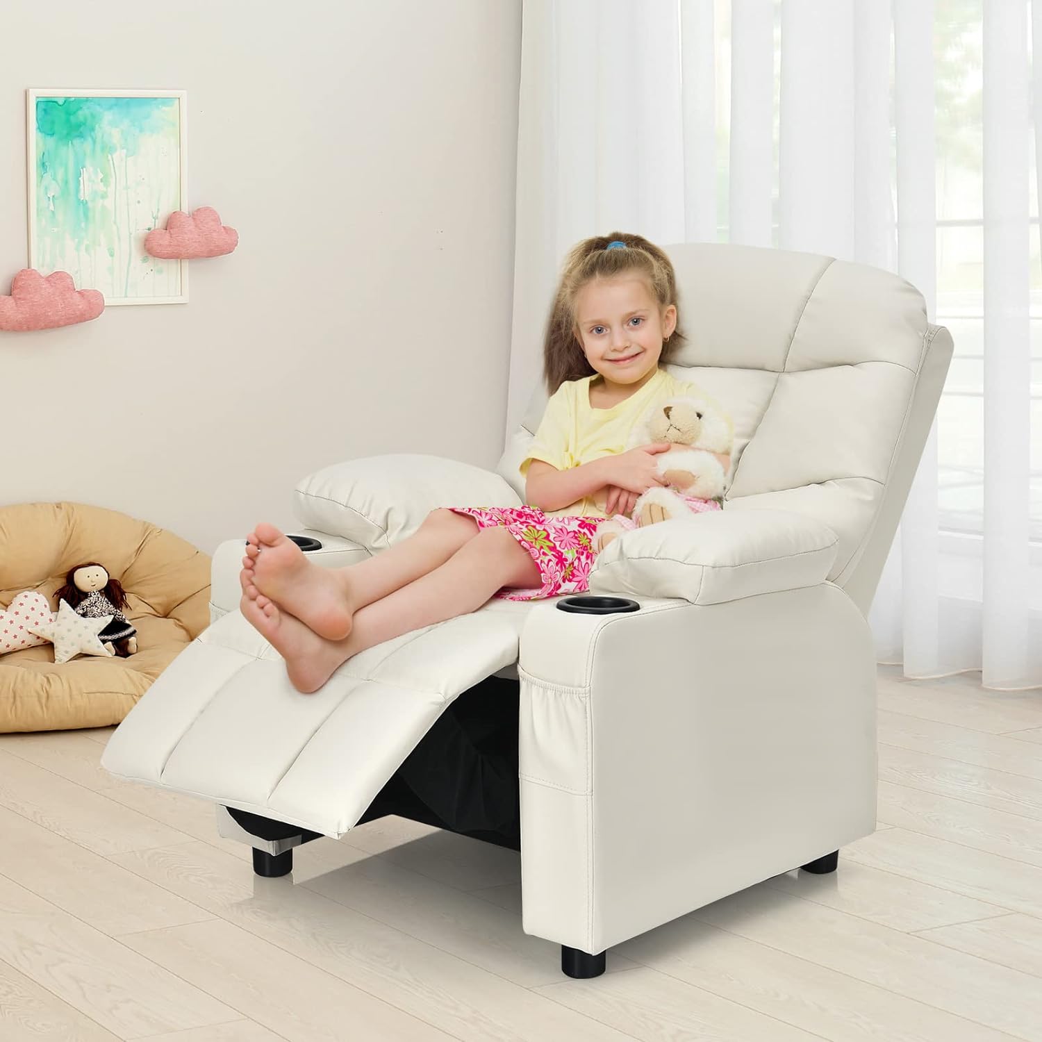 Silla reclinable para niños con soporte para tazas, silla de descanso ajustable