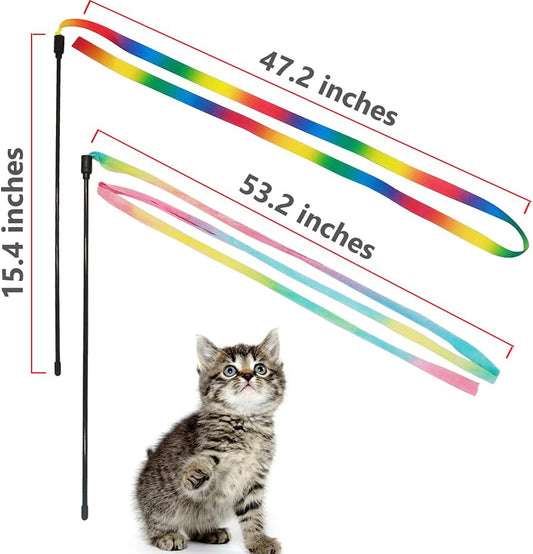Juguetes interactivos de varita arcoíris para gatos, cuerda interactiva para