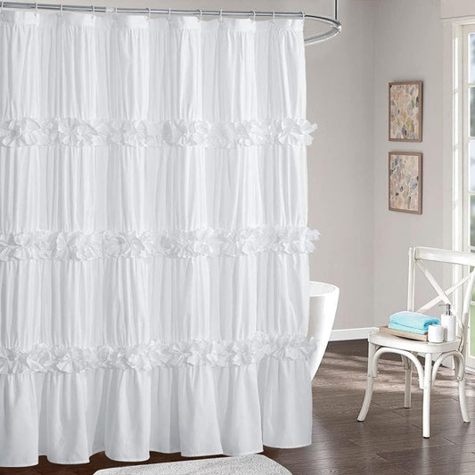 Cortina de ducha victoriana con volantes cortina de baño vintage hecha a mano - VIRTUAL MUEBLES