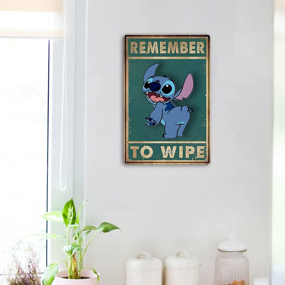 Letrero retro con texto en inglés "Remember To Wipe Tin Stitch", letreros de