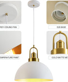 Lámpara colgante vintage de 13.58 pulgadas, cúpula rústica blanca y dorada,