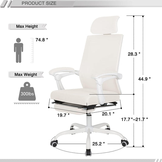 Qulomvs Silla de oficina ergonómica de malla con reposapiés, silla de