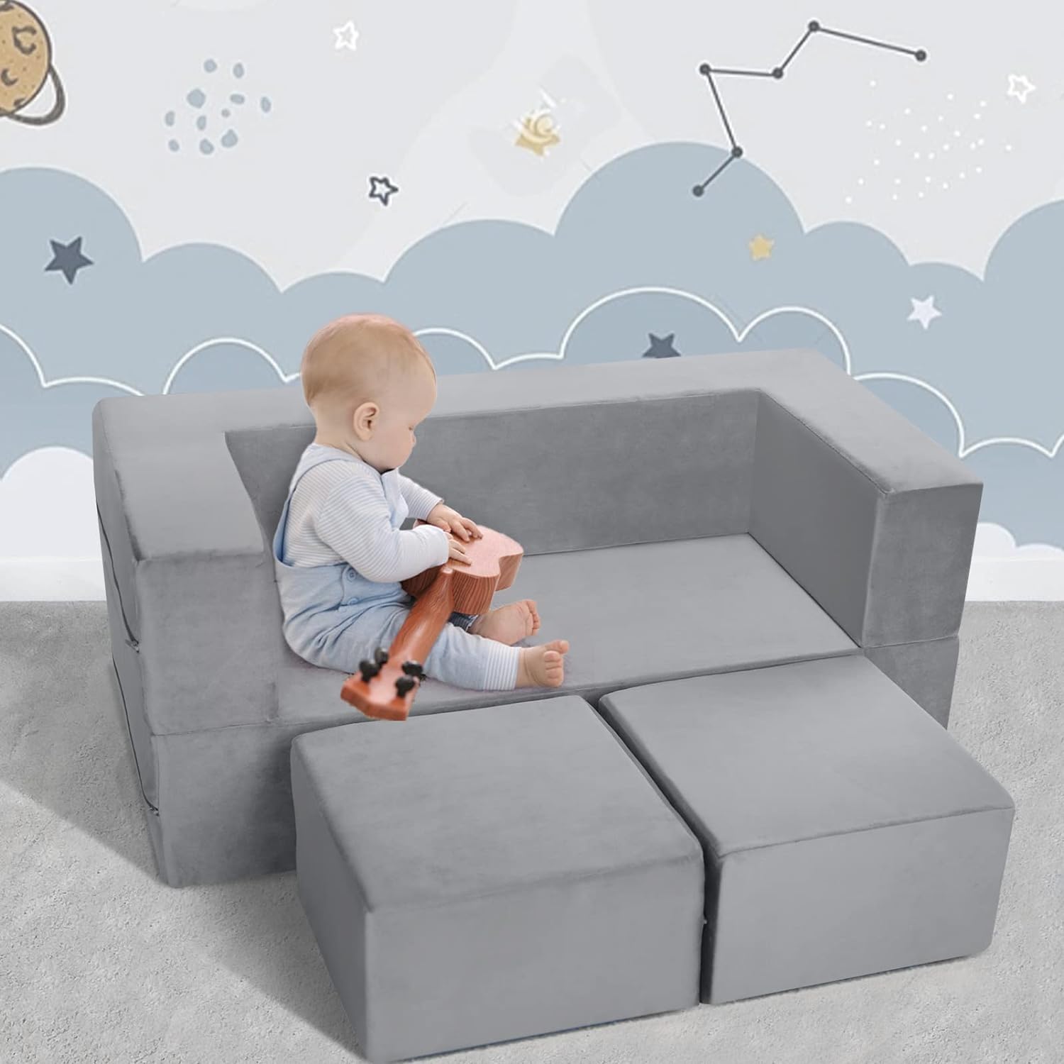 MeMoreCool Sofá modular para niños, sofá modular para sala de juegos, juego  de sofá plegable de 8 piezas, sofá convertible de espuma para niños