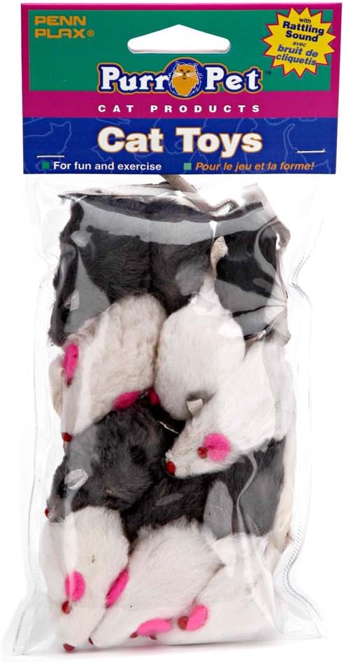Ratones con pelo, juguetes para gato, bolsa de 12 ratones mixtos con sonido,