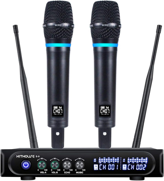 Kithouse S9 UHF Sistema de micrófono inalámbrico recargable, micrófono de