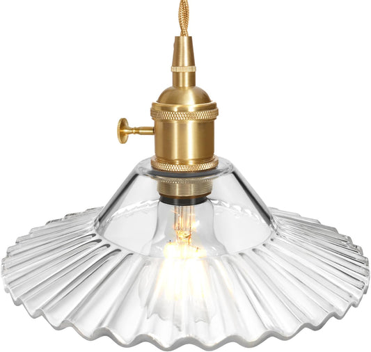 Shenmoyl Lámpara colgante retro de cristal de loto transparente, lámpara
