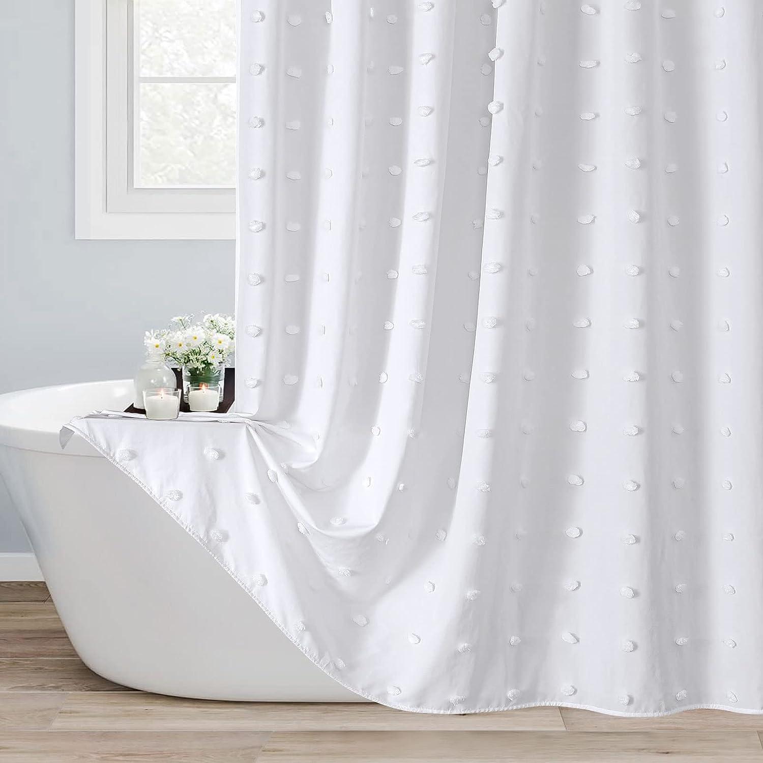Juego de cortinas de ducha de tela bohemia blanca cortinas de