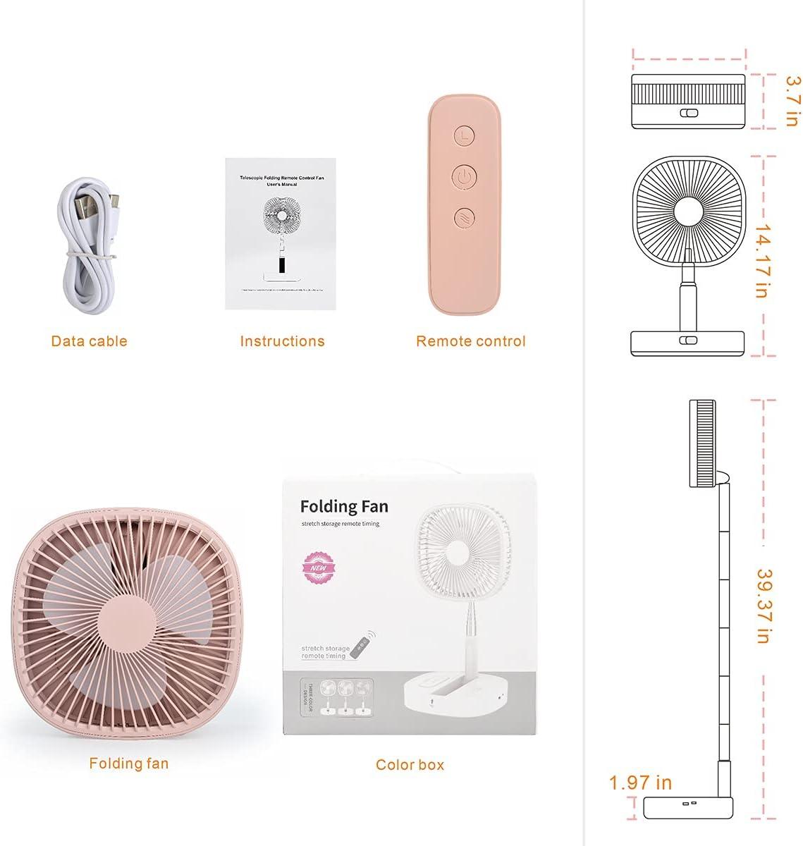 Ventilador de pie portátil Ventilador de pedestal de piso Ventilador  pequeño Ajustable silencioso con control remoto Ventilador de escritorio  plegable Rosa Soledad Ventilador de mesa