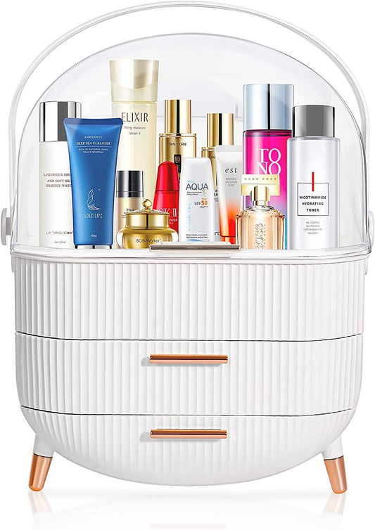 MASSY Egg Shape(Oval) Makeup Storage Box, Countertop Portable Vanity Cosmetics - VIRTUAL MUEBLES