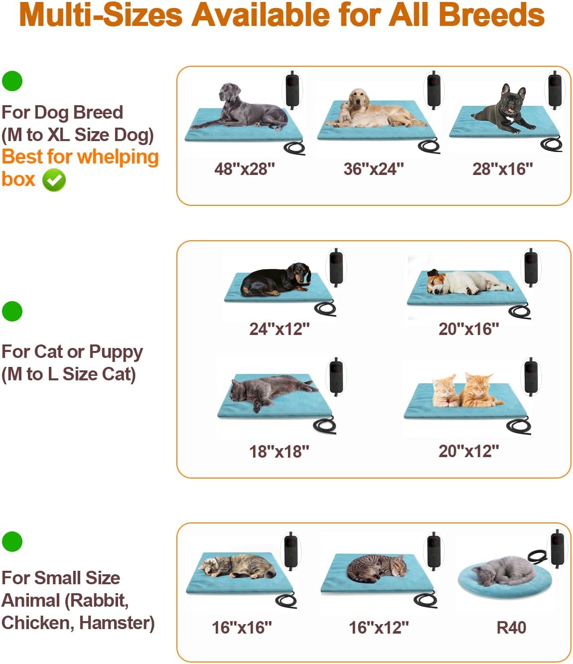 Almohadilla térmica eléctrica para mascotas de tamaño súper grande para perros,
