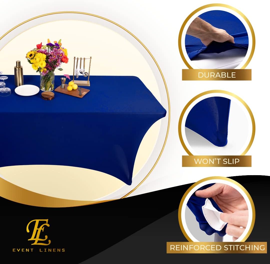 Mantel rectangular de lino de elastano de 6 pies, color azul marino, funda
