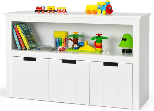 Organizador de almacenamiento de juguetes, baúl de madera para juguetes con 3