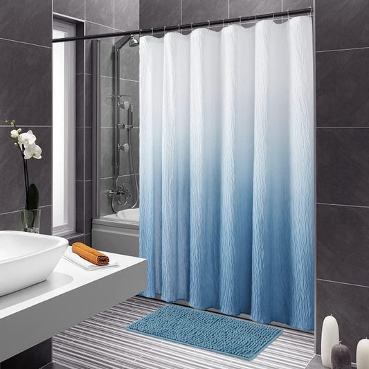 juego de cortina de ducha con tapete y ganchos, para baño, con textura, - VIRTUAL MUEBLES