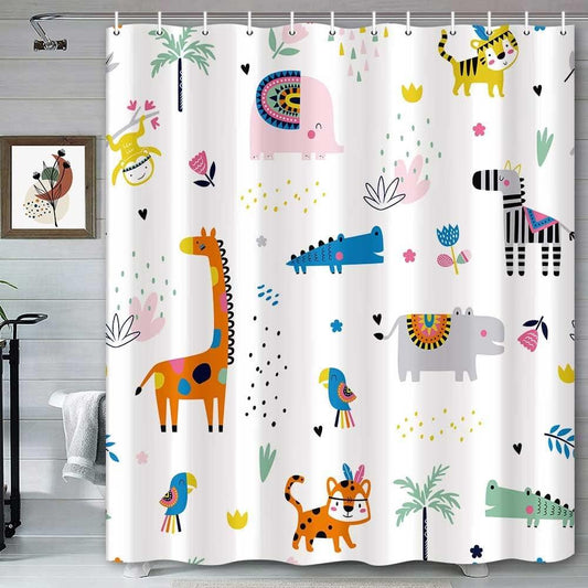 Cortina de ducha con diseño de animales tropicales para el baño de los niños, - VIRTUAL MUEBLES