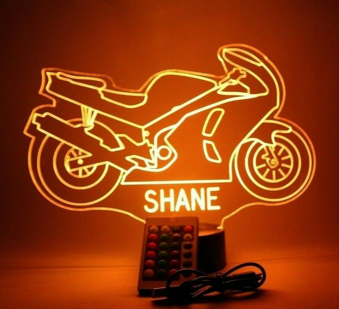 Lámpara de mesa con luz nocturna para motocicleta, LED, personalizada, grabado,