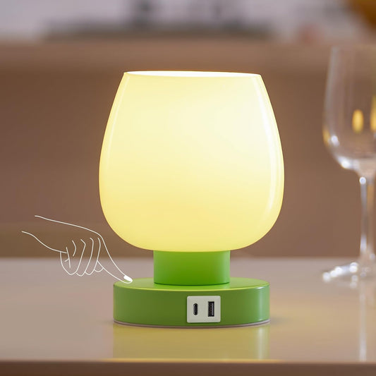 Lámpara táctil de mesita de noche con carga USB, lámpara pequeña verde moderna