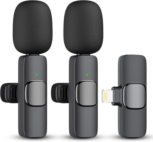 Paquete de 2 micrófonos Lavalier inalámbricos para iPhone iPad micrófonos de