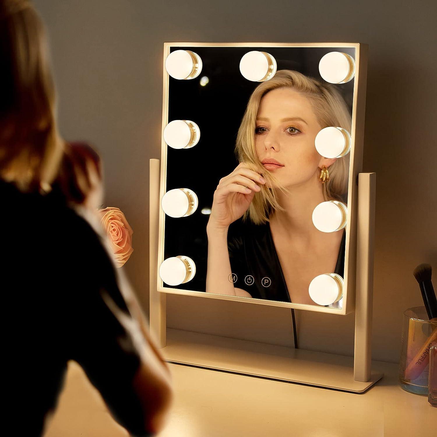 Espejo de tocador con luces, espejo de tocador Hollywood iluminado espejo  de maquillaje con luces, 15 bombillas LED, 3 modos de color, control  táctil