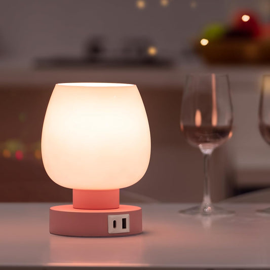 Lámpara táctil para mesita de noche, pequeña lámpara rosa para dormitorio con